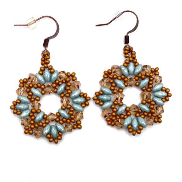 Czech Glass and Crystal Beaded Wreath Style Pierced Earrings - Picture 1 of 6